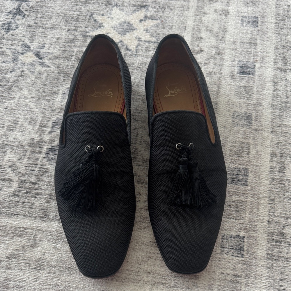 Men Christian Louboutin Black Loafers Officialito Flat Serge Tech